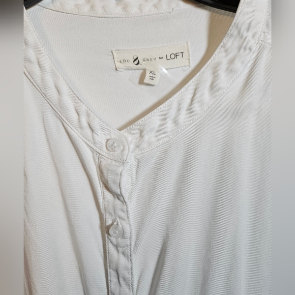Lou & Grey for Loft White Oversized Fit Button Up Shirt Basic Staple Pockets - Picture 4 of 11